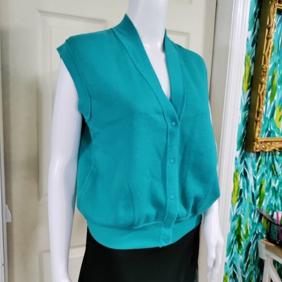 Palmettos 80's Button-Front Relaxed Cozy Vest Jacket Blue Women's Size Medium - Picture 4 of 9